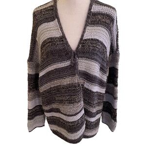 J. Jill Grey Mixed Knit Chunky Open Front Cardigan LP